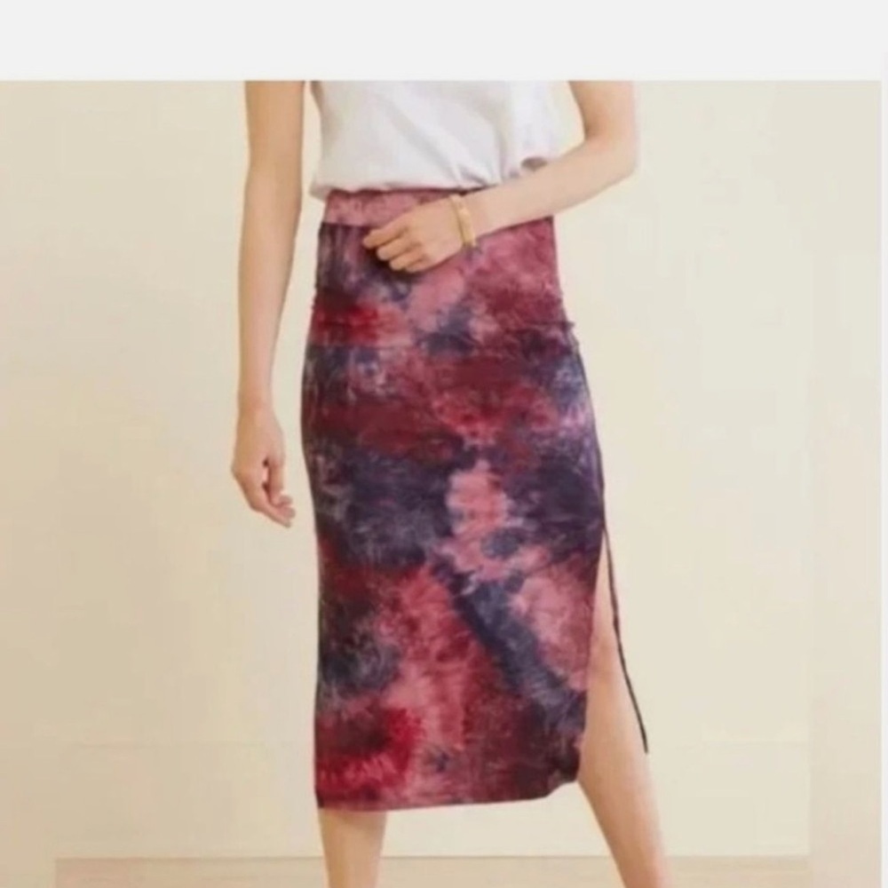 Sundry Women’s Tie-Dye Burgundy Side Slit Midi Skirt Size 1